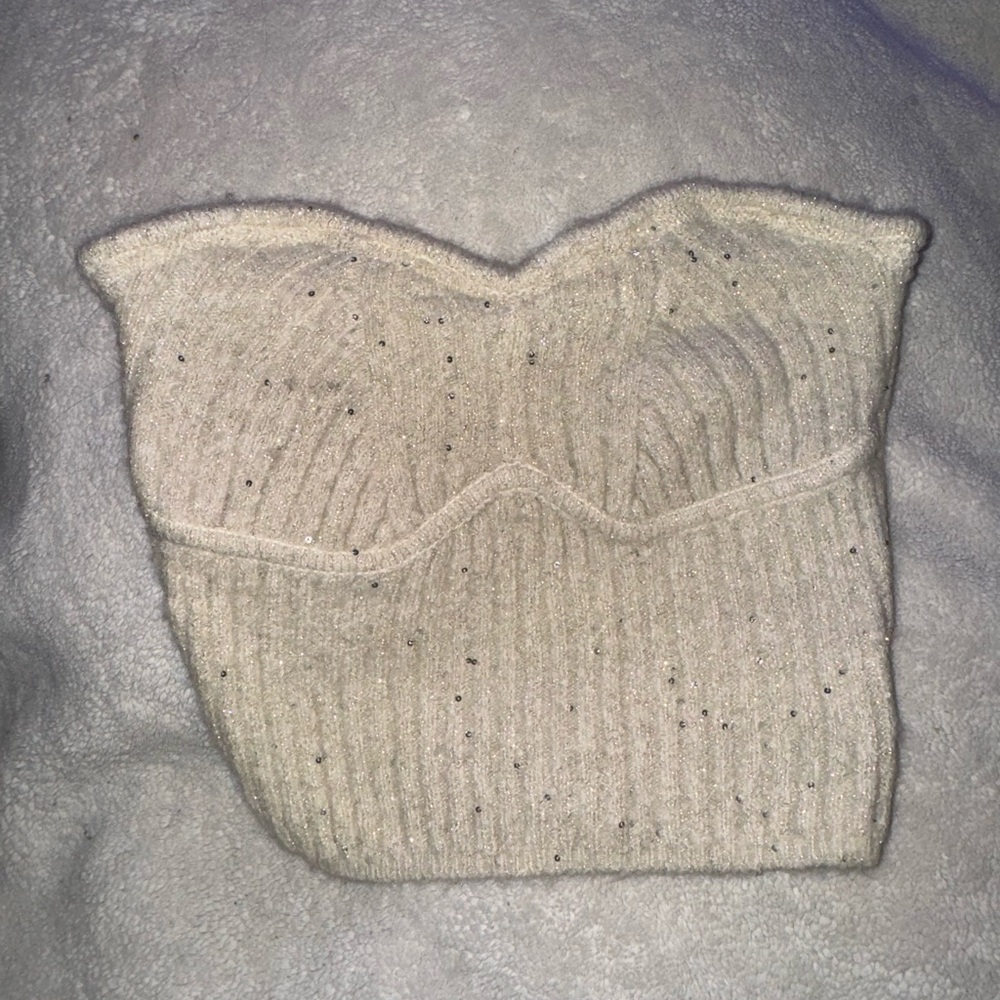 Cream Sequin Sweater Tube Top